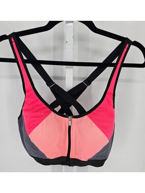 Victoria's Secret VSX Knockout Front-Close Sports Bra Sz 34D Pink Black